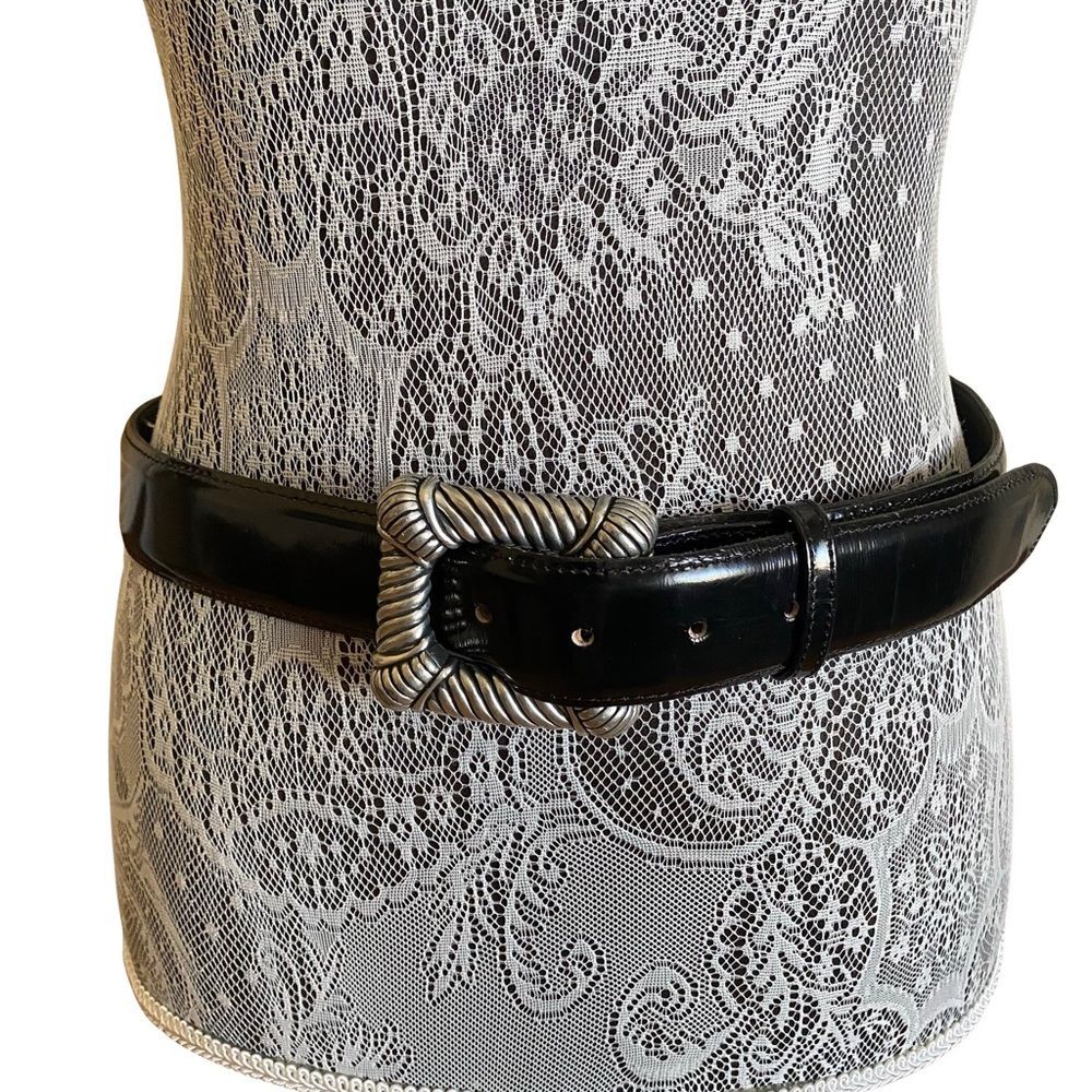 Vintage Vincenza Genuine Italian Calfskin Belt With Silver Tone Buckle Black